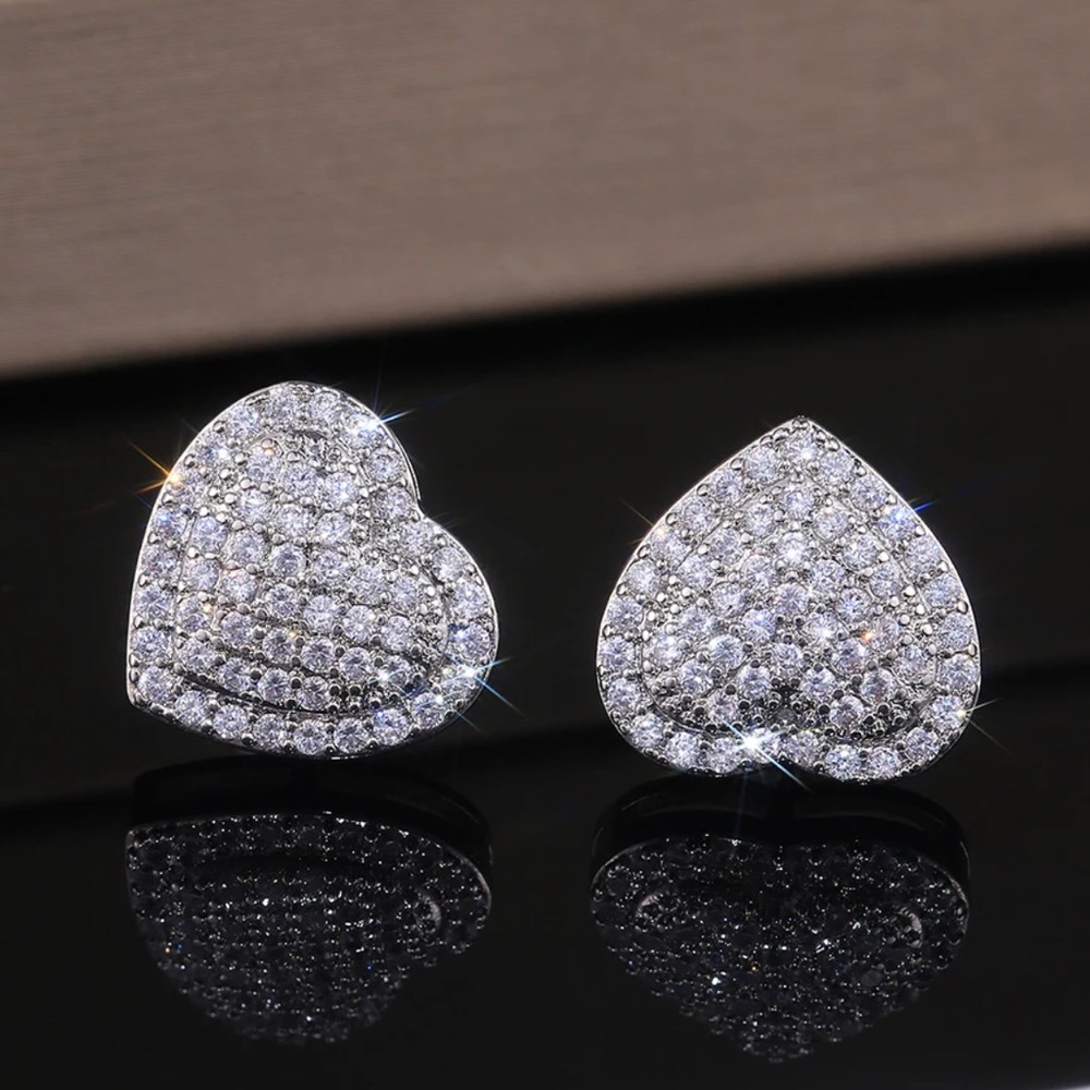 Silver Crystal Heart Stud Earrings - Picture 8 of 10